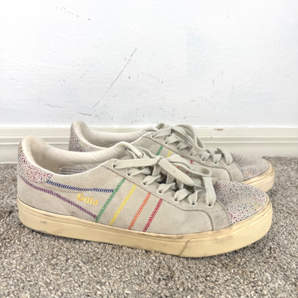 Gola Orchid II Rainbow Suede Sneakers Off White Multi Color Splatter Retro Boho
